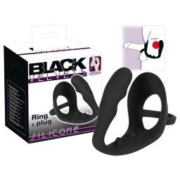 Black Velvet - Dildo anal cu inele pentru penis și testicule (negru)