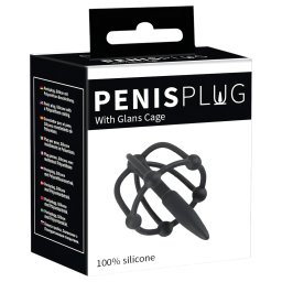 Penisplug - cușcă gland penis cu dilatator - silicon negru