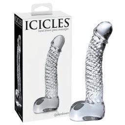 Icicles No. 61 - dildo din sticlă cu testicule și penis - transparent