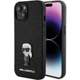 Husa Karl Lagerfeld Fixed Glitter Ikonik Logo Metal Pin case for iPhone 15 - black