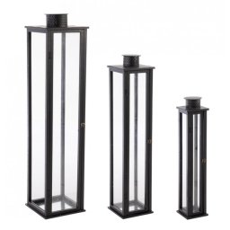 Set 3 felinare negre Torsti 15.5x15.5x78 cm; 22x22x103 cm; 30x30x129 cm