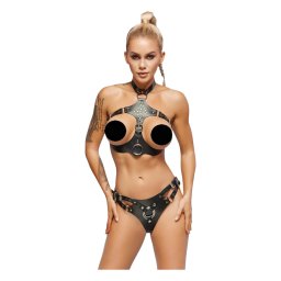 ZADO - set din piele cu chilot cu curele (negru)