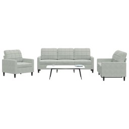 Set de canapele cu perne, 3 piese, gri deschis, catifea GartenMobel Dekor