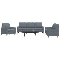 Set de canapele cu perne, 3 piese, gri închis, catifea GartenMobel Dekor