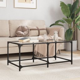 Masuta de cafea cu blat sticla transparenta 98,5x50x40 cm otel GartenMobel Dekor