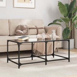 Masuta de cafea cu blat din sticla neagra 98,5x50x40 cm otel GartenMobel Dekor