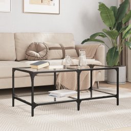 Masuta de cafea cu blat sticla transparenta 98,5x50x40 cm otel GartenMobel Dekor