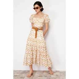 Trendyol Beige Brode and Embroidery Detailed Flared Maxi Length Woven Skirt