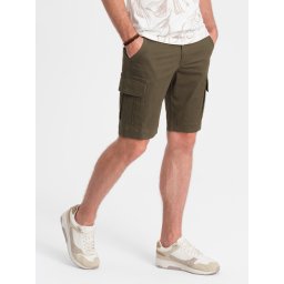 Ombre One-color men's shorts with cargo pockets - dark olive