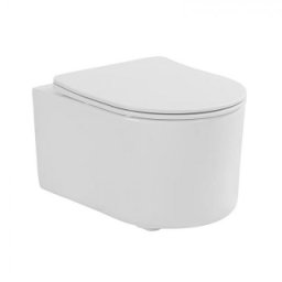 Set vas WC suspendat compact Fluminia Roco Rimless, cu capac soft close, alb