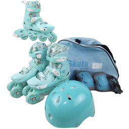 Role copii 2 in 1, R011, cu casca, cotiere si genunchiere, masuri reglabile 29-32, vernil, S