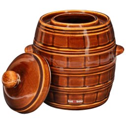 Butoi din ceramică pentru murături cu mânere maro 5 l cu capac