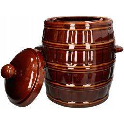 Butoi din ceramică pentru murături cu capac și mânere maro 8 l