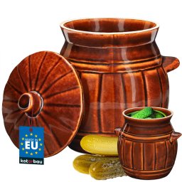 Baril din gresie cu capac pentru murat varză castraveți maro 3,7 l