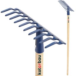 Greblă de grădină din metal cu 10 dinți și mâner din lemn