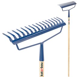 Greblă metalică întărită cu 16 dinți și mâner de lemn 164 cm