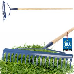 Greblă metalică întărită cu 18 dinți și mâner de lemn 163 cm