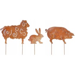 Set figurine ciocănite ornamente de grădină rugină