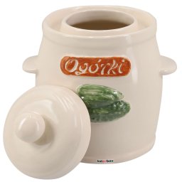 Butoi din ceramică pentru murături cu capac, mânere și inscripție alb 3 l