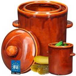 Butoi din ceramică pentru murături 5 l cu capac maro cu mânere