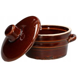 Oală din gresie cu capac maro 0,3 l