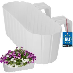 Ghiveci de balcon cu suporturi pentru balustradă plastic alb 40x15x15 cm