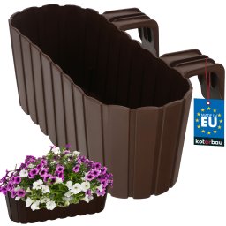 Ghiveci de balcon cu suporturi pentru balustradă plastic maro 40x15x15 cm