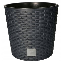 Ghiveci rotund din rattan cu incrustații de antracit 200x190 mm