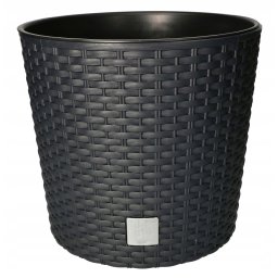 Ghiveci rotund din rattan cu incrustații de antracit 250x224 mm