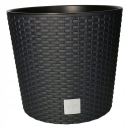 Ghiveci rotund din rattan cu inserție de antracit 300x270 mm
