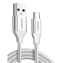 CABLU alimentare si date Ugreen, "US288", Fast Charging Data Cable pt. smartphone, USB la USB Type-C 3A, nickel plating, braided, 2m, alb