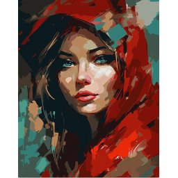 Set pictura pe numere, cu sasiu, Femeie cu fular rosu, 40x50 cm