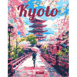 Set pictura pe numere, cu sasiu, Afis Kyoto, 40x50 cm