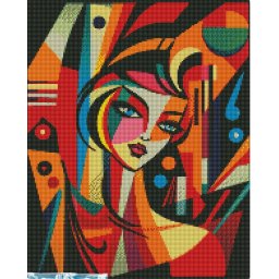 Set goblen cu diamante, cu sasiu, Portret abstract in stil Picasso, 40x50 cm