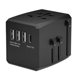 Incarcator de retea Adaptor pentru Priza PD30W, 3 x USB, Type-C, EU, UK, AUS, US - Techsuit (HHT904) - Black