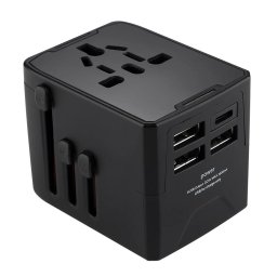 Incarcator de retea Adaptor pentru Priza 3 x USB, Type-C, EU, UK, AUS, US - (HHT904) - Black