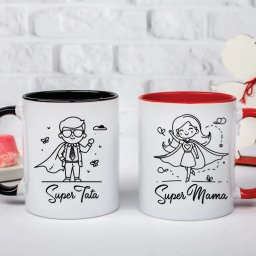 Set 2 Cani Cuplu Personalizate cu Super Mama Super Tata