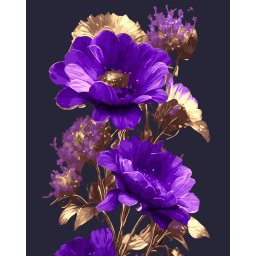 Set pictura pe numere, cu sasiu, Flori violet-aurii, 40x50 cm
