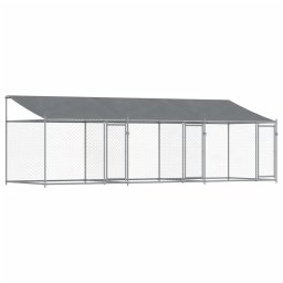 Cusca caini cu acoperis si usi, gri, 6x2x2 m, otel galvanizat GartenMobel Dekor