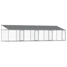 Cusca caini cu acoperis si usi, gri, 8x2x2 m, otel galvanizat GartenMobel Dekor