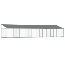 Cusca caini cu acoperis si usi, gri, 10x2x2 m, otel galvanizat GartenMobel Dekor