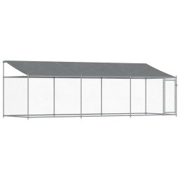 Cusca caini cu acoperis si usi, gri, 6x2x2 m, otel galvanizat GartenMobel Dekor