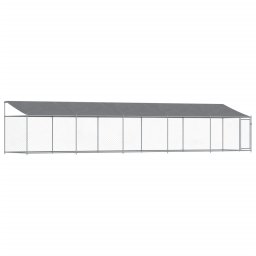 Cusca caini cu acoperis si usa, gri, 10x2x2 m, otel galvanizat GartenMobel Dekor