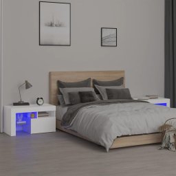Noptiere cu lumini LED, 2 buc., alb, 70x36,5x40 cm GartenMobel Dekor