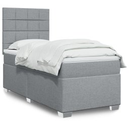 Pat box spring cu saltea, gri deschis, 100x200 cm, textil GartenMobel Dekor
