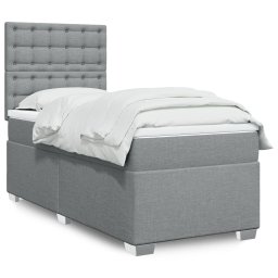 Pat box spring cu saltea, gri deschis, 100x200 cm, textil GartenMobel Dekor