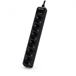PRELUNGITOR CYBER POWER 6 x prize Schuko, 1.8m, 10A, cu intrerupator si protectie, LED-uri pt. indicare protectie si impamantare, black, B0620SC0-DE