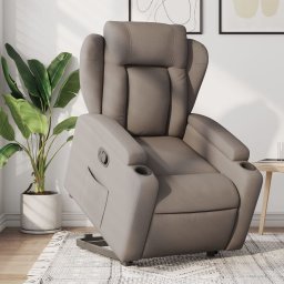 Fotoliu rabatabil cu ridicare pe verticala, gri taupe, textil GartenMobel Dekor