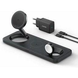 Incarcator Wireless Anker MagGo 3in1 Stand Pliabil Qi2 Pentru iPhone 15/14/13/12 AirPods Apple Watch Negru