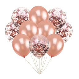 Set 10 baloane cu confetti roz, rose gold 30cm